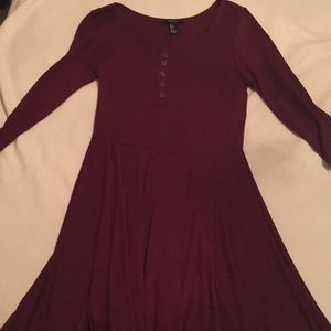 Burgundy cotton 3 quarter sleeve dress